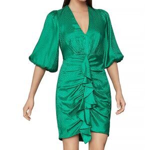 BCBGMAXAZRIA Eve Balloon Sleeve Ruffled Dress Sapphire Green 2